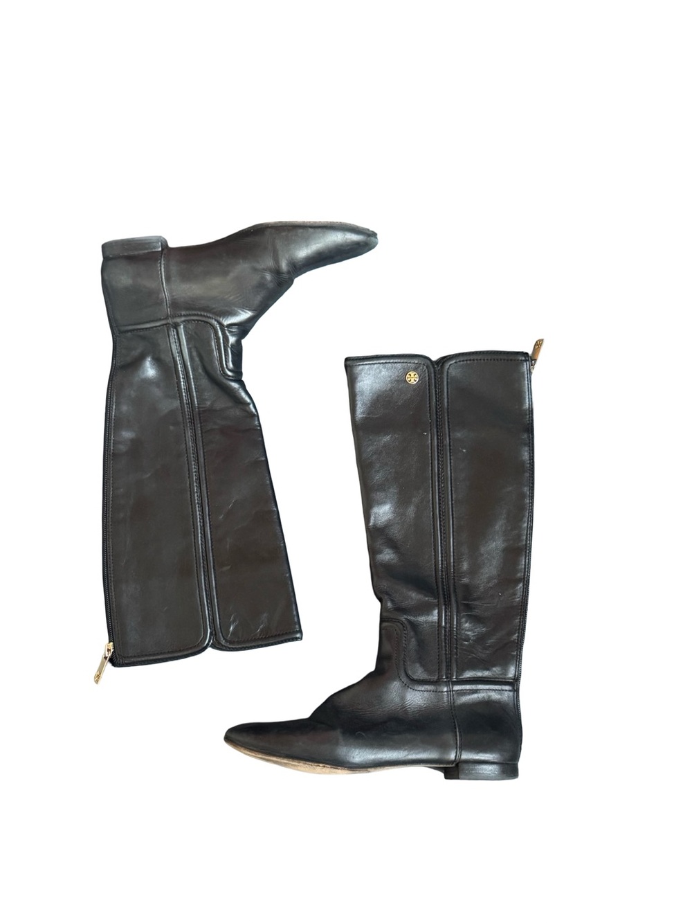 Authentic Women's Tory Burch Irene Equestrian Black Boots 8.5m